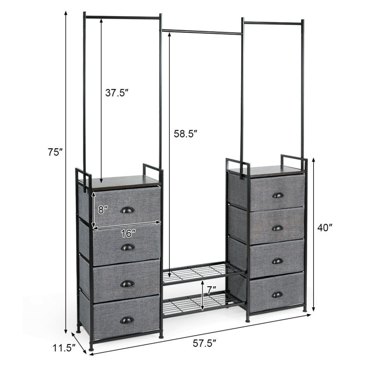 3-in-1 Portable Multifunctional  Dresser with 8 Fabric Drawers and Metal RackCostway Gallery View 5 of 20