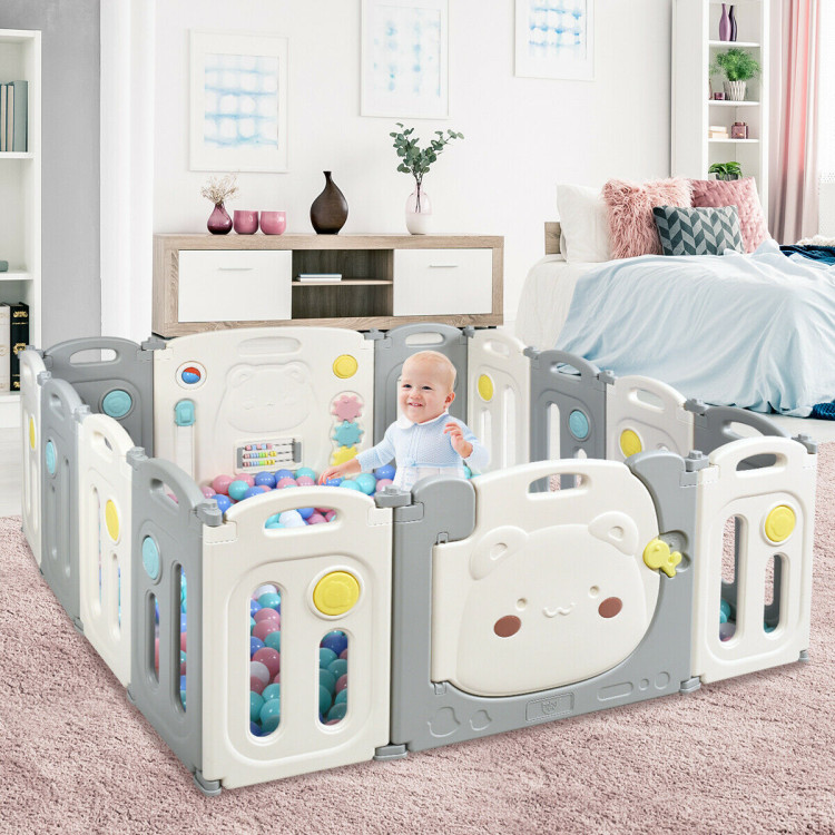 14-Panel Foldable Baby Playpen Safety Yard with Storage BagCostway Gallery View 2 of 12