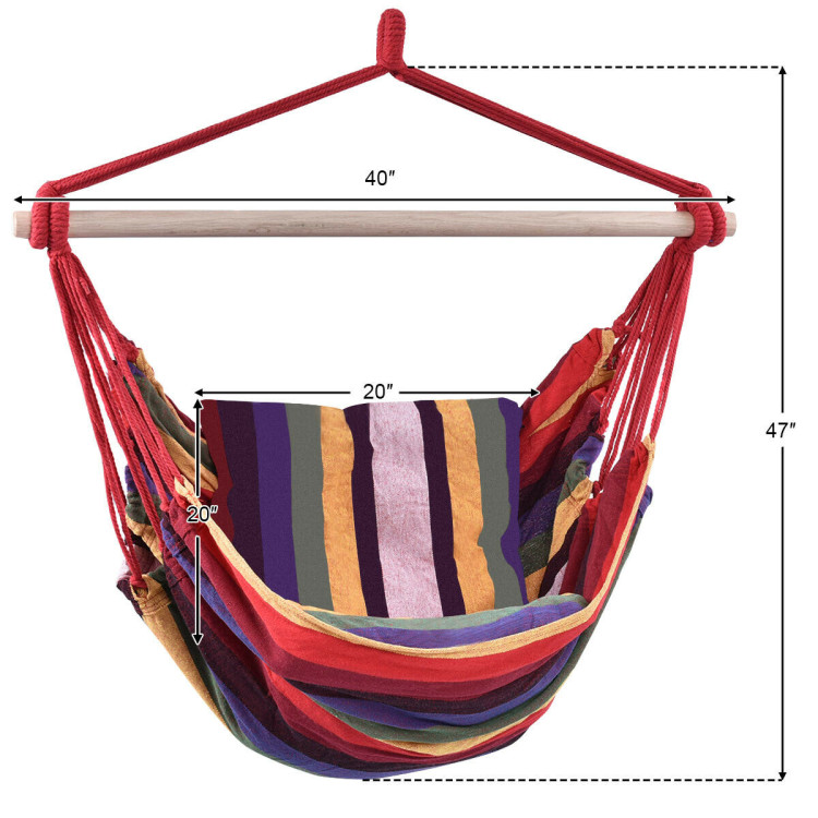 4 Color Deluxe Hammock Rope Chair Porch Yard Tree Hanging Air Swing Outdoor-RedCostway Gallery View 5 of 12