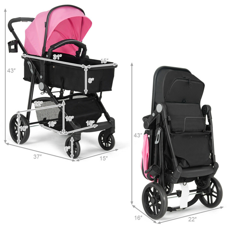 2-in-1 Foldable Pushchair Newborn Infant Baby Stroller-PinkCostway Gallery View 10 of 10