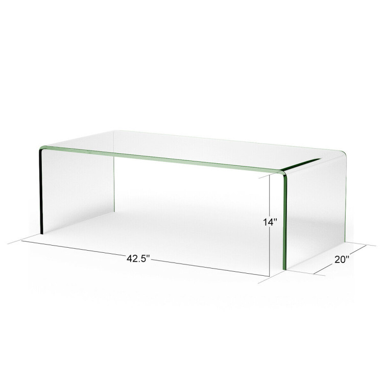 42 x 19.7 Inch Clear Tempered Glass Coffee Table with Rounded EdgesCostway Gallery View 5 of 10