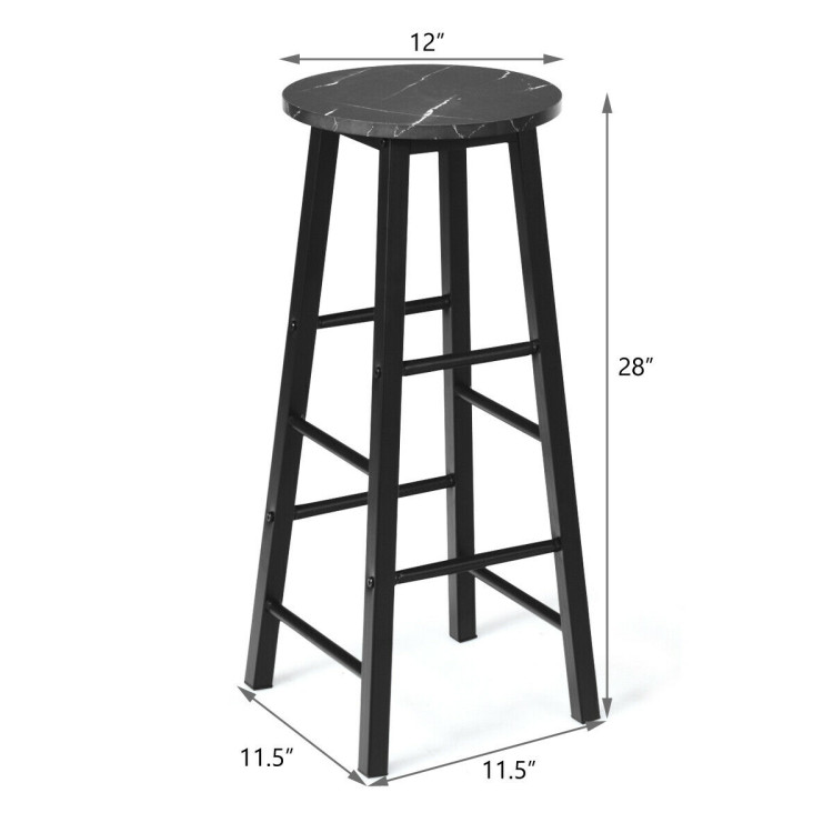 2 Pieces Industrial Round Seat Faux Marble Bar Stool Set-BlackCostway Gallery View 4 of 11