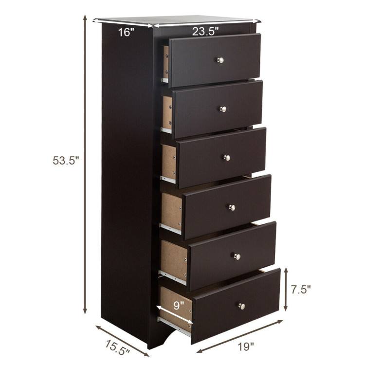 6 Drawers Chest Dresser Clothes Storage Bedroom Furniture Cabinet-BrownCostway Gallery View 4 of 12