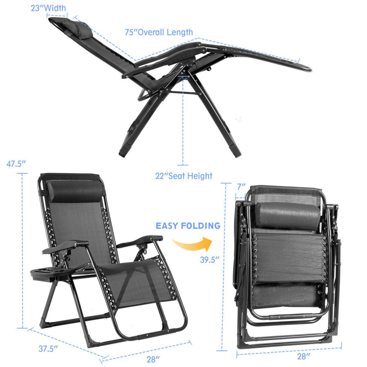 Oversize Lounge Chair with Cup Holder of Heavy Duty for outdoor-BlackCostway Gallery View 4 of 6