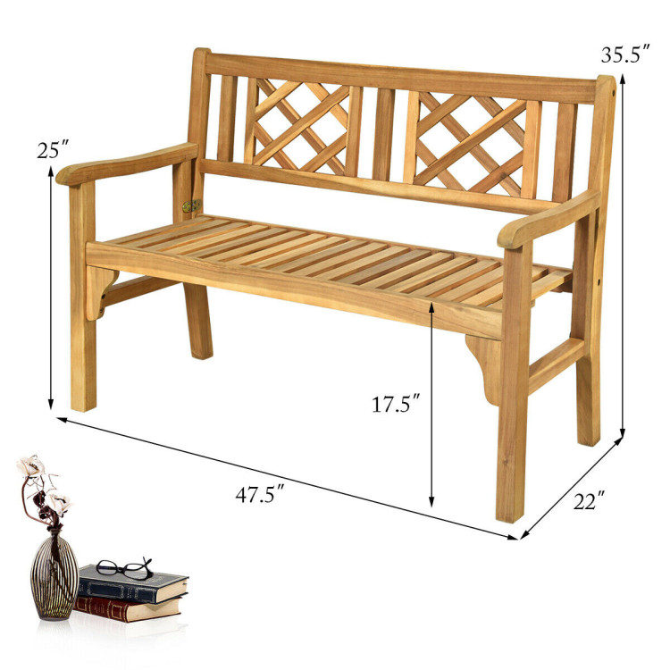 Patio Foldable Bench with Curved Backrest and ArmrestCostway Gallery View 8 of 12