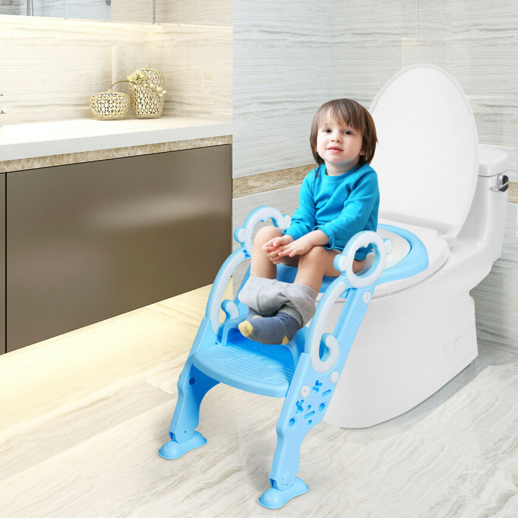 Adjustable Foldable Toddler Toilet Training Seat Chair-BlueCostway Gallery View 3 of 12