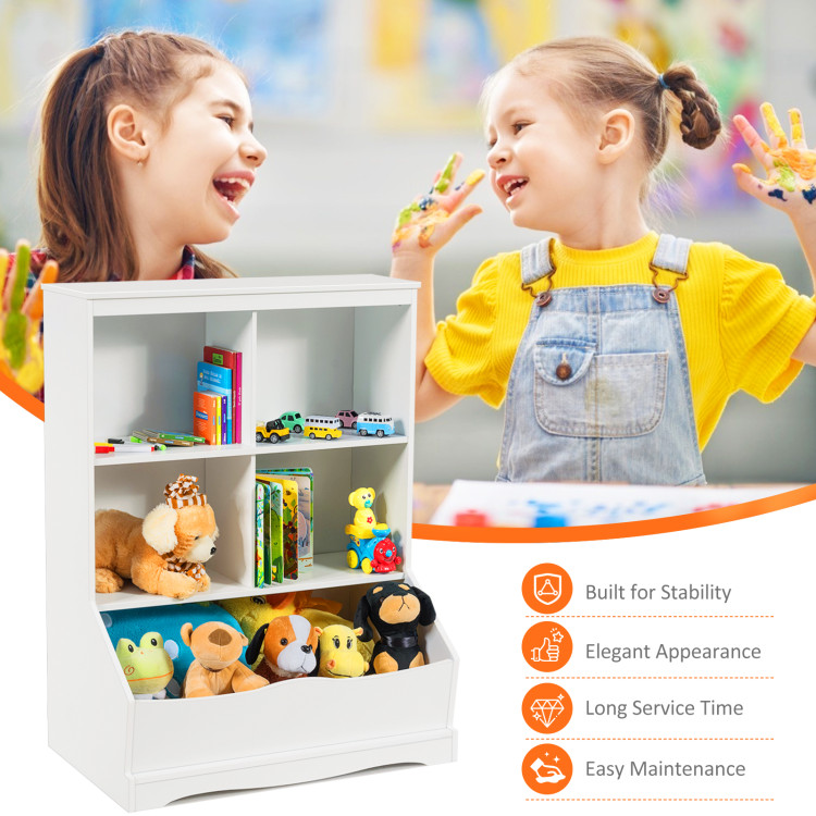 3-Tier Children's Multi-Functional Bookcase Toy Storage Bin Floor Cabinet-WhiteCostway Gallery View 9 of 10