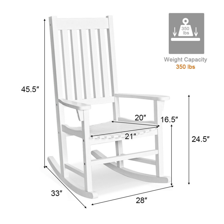 Indoor Outdoor Wooden High Back Rocking Chair-WhiteCostway Gallery View 4 of 12