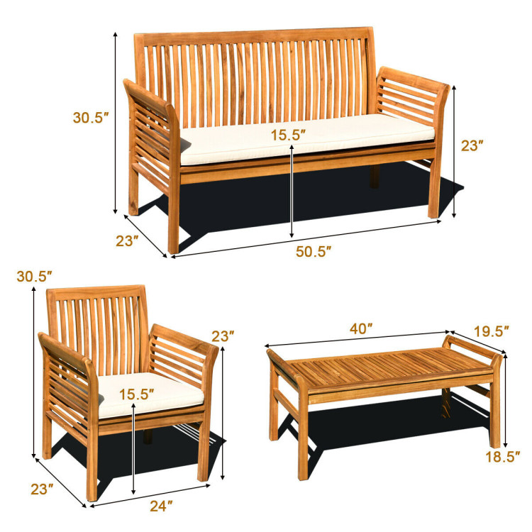 4 Pieces Outdoor Acacia Wood Sofa Furniture SetCostway Gallery View 4 of 11