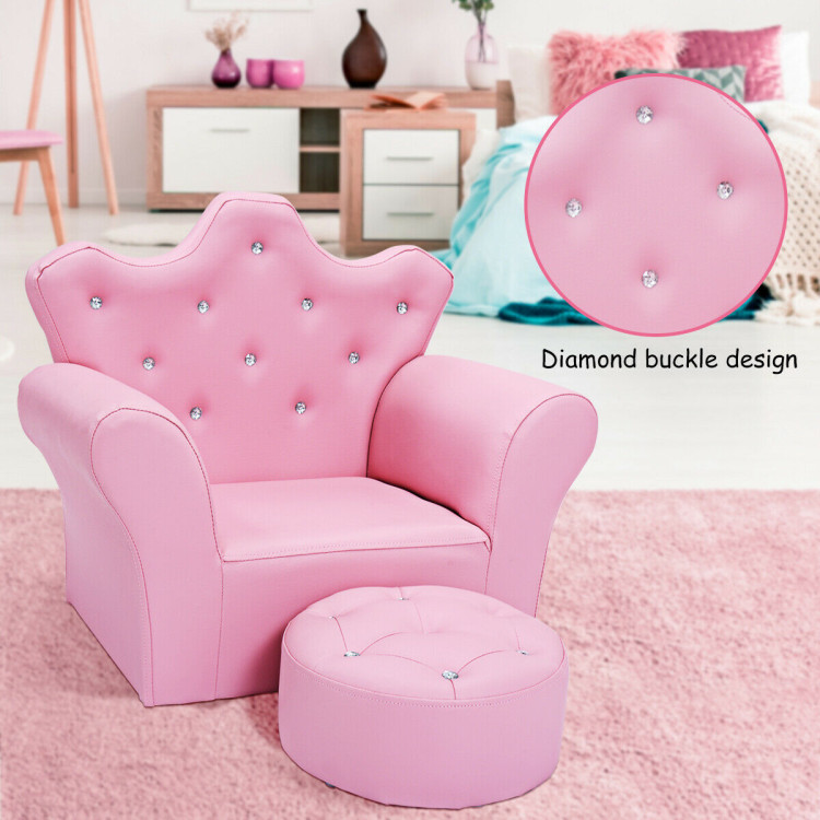 Pink Kids Sofa Armrest Couch with Ottoman-PinkCostway Gallery View 2 of 10