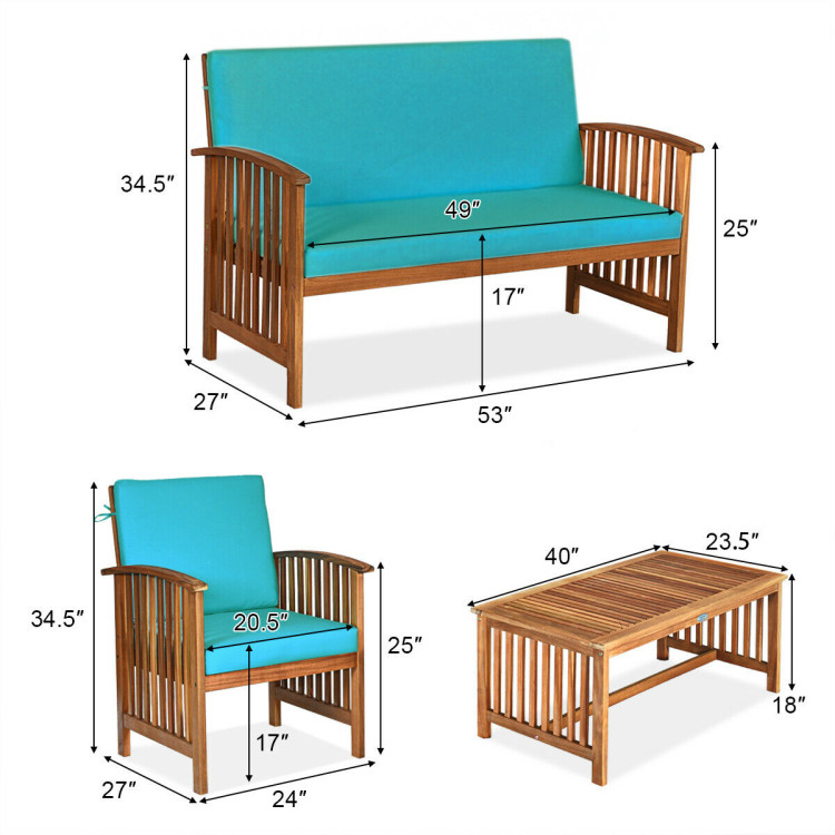 4 Pieces Patio Solid Wood Furniture Set-BlueCostway Gallery View 6 of 11