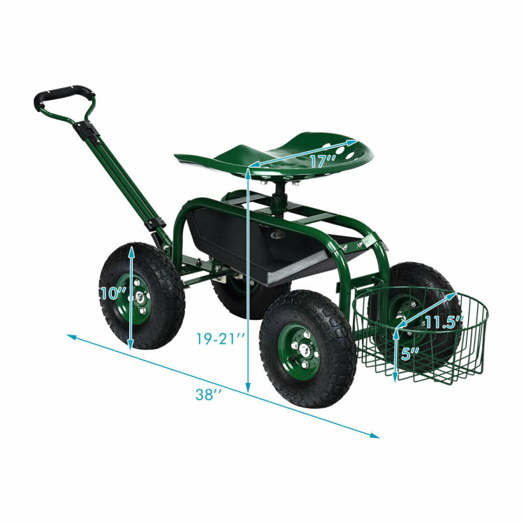 Heavy Duty Garden Cart with Tool Tray and 360 Swivel SeatCostway Gallery View 4 of 11