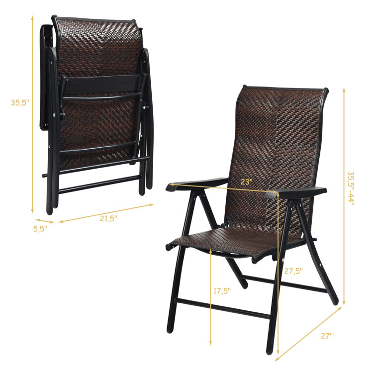 2 Pieces Patio Rattan Folding Reclining ChairCostway Gallery View 4 of 11