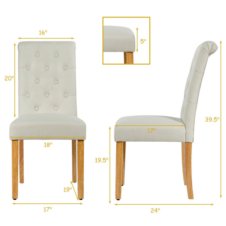 2 Pieces Tufted Dining Chair Set with Adjustable Anti-Slip Foot Pads-BeigeCostway Gallery View 8 of 12