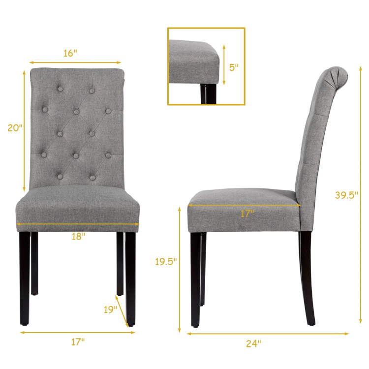 2 Pieces Tufted Dining Chair Set with Adjustable Anti-Slip Foot Pads-GrayCostway Gallery View 8 of 12