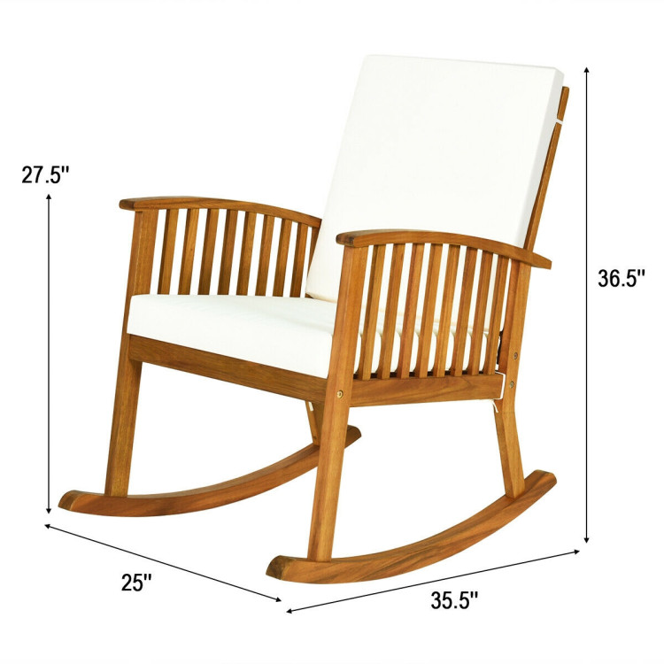 Outdoor Acacia Wood Rocking Chair with Detachable Washable CushionsCostway Gallery View 7 of 12