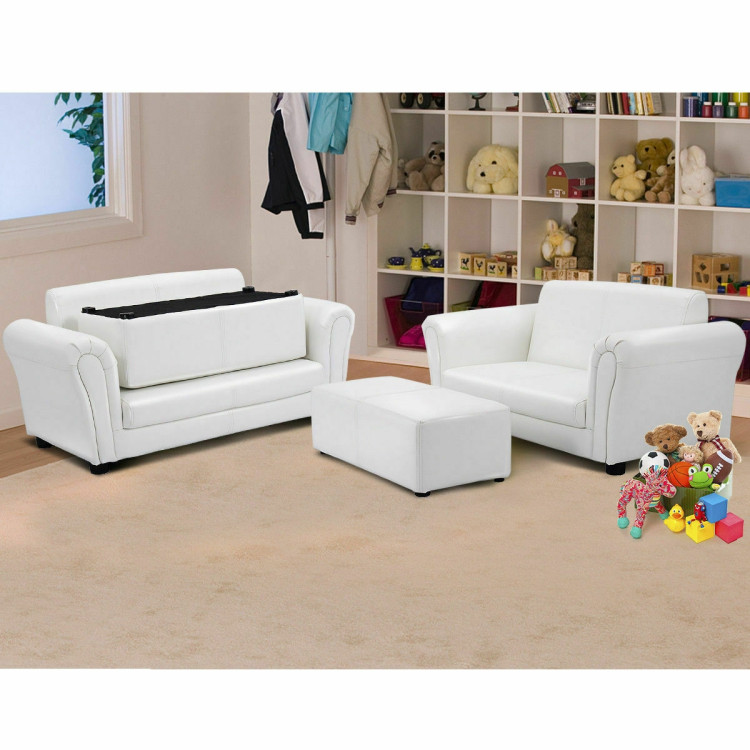 Soft Kids Double Sofa with Ottoman-WhiteCostway Gallery View 6 of 12