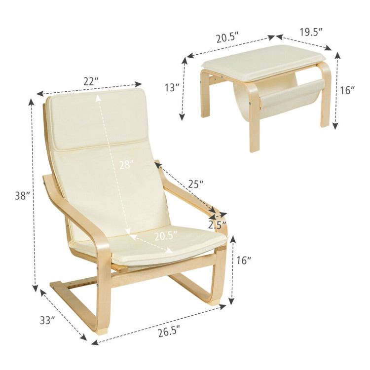 Relax Bentwood Lounge Chair  Set with Magazine Rack-WhiteCostway Gallery View 5 of 10