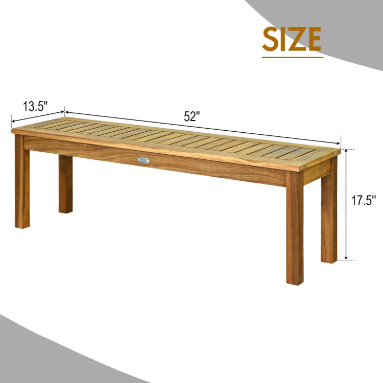 52 Inch Outdoor Acacia Wood Dining Bench ChairCostway Gallery View 4 of 8
