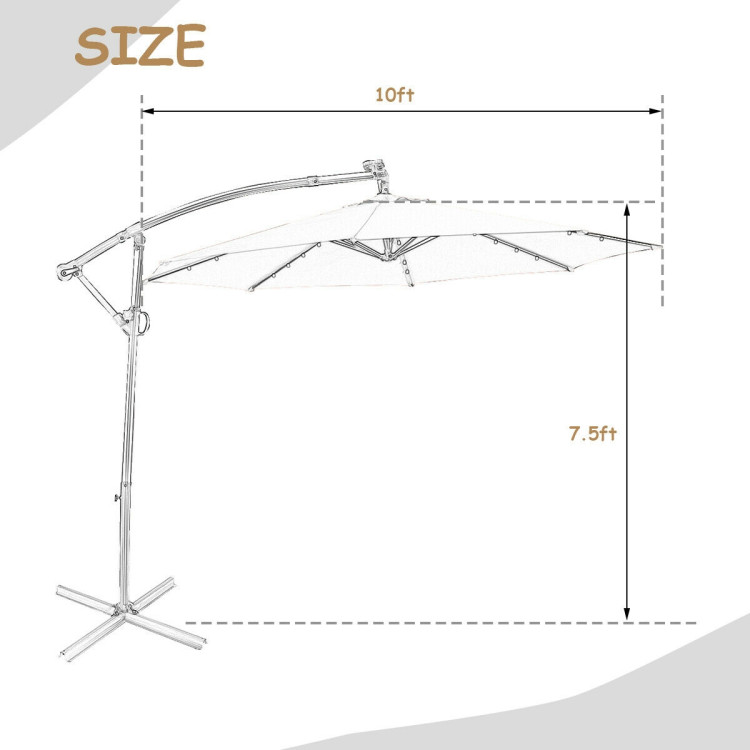 10 ft 360° Rotation Solar Powered LED Patio Offset Umbrella without Weight Base-BeigeCostway Gallery View 4 of 12