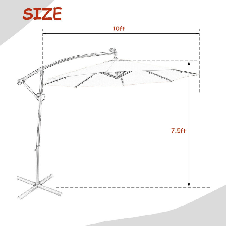 10 ft 360° Rotation Solar Powered LED Patio Offset Umbrella without Weight Base-OrangeCostway Gallery View 4 of 12