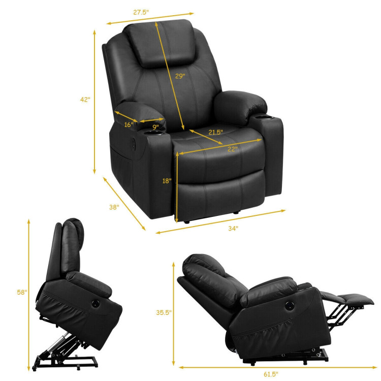 Electric Power Lift Leather Massage Sofa-BlackCostway Gallery View 4 of 11