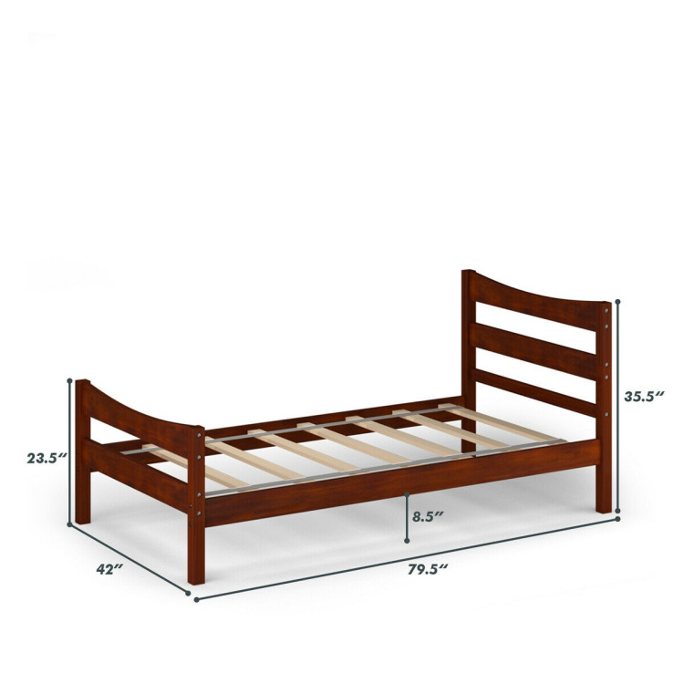 Twin Size Rustic Style Platform Bed Frame with Headboard and Footboard-WalnutCostway Gallery View 4 of 12