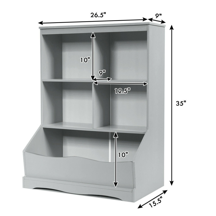 3-Tier Children's Multi-Functional Bookcase Toy Storage Bin Floor Cabinet-GrayCostway Gallery View 5 of 12