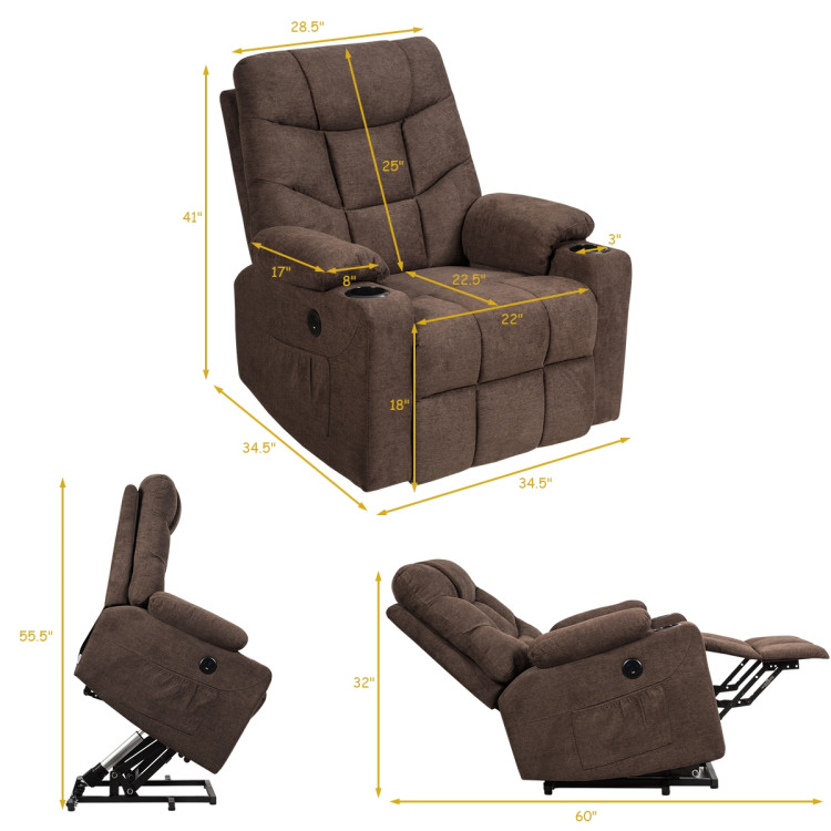 Electric Power Lift Recliner Massage Sofa-BrownCostway Gallery View 4 of 10