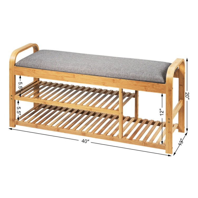 3-Tier Bamboo Shoe Rack Bench with Cushion-NaturalCostway Gallery View 6 of 12