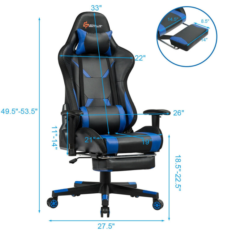 Massage Racing Gaming Chair  Chair with RGB LED Lights-BlueCostway Gallery View 4 of 10