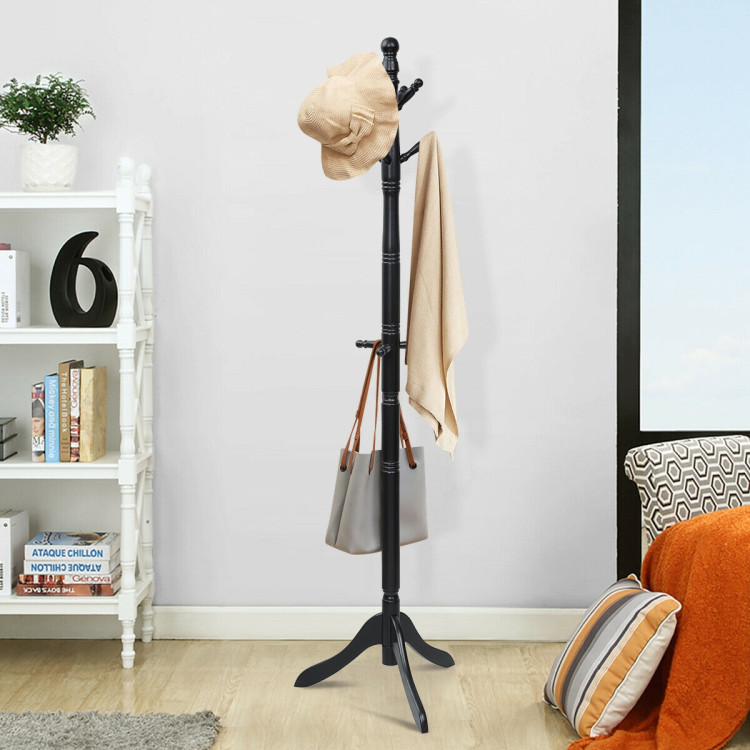 Entryway Height Adjustable Coat Stand with 9 Hooks-BlackCostway Gallery View 7 of 11