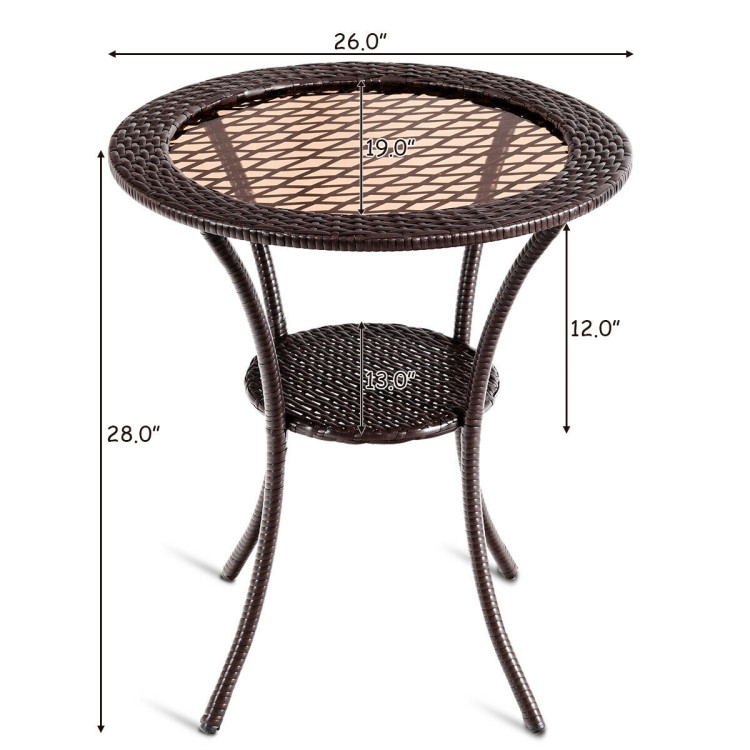 Round Rattan Wicker Coffee Table with Lower ShelfCostway Gallery View 4 of 13