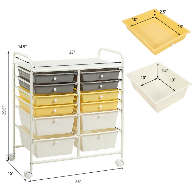 12 Drawers Rolling Cart Storage Scrapbook Paper Organizer Bins-YellowCostway Gallery View 4 of 12