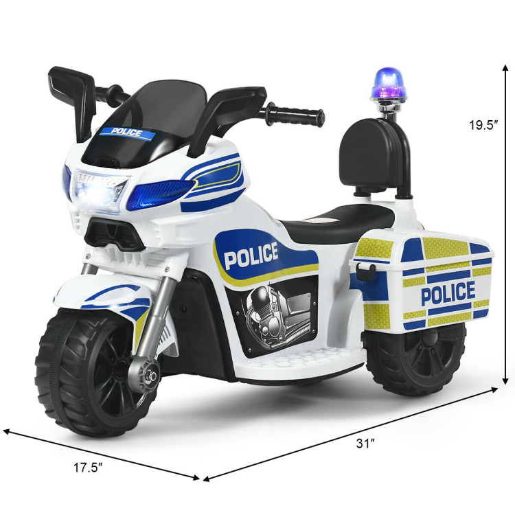 6V 3-Wheel Kids Police Ride On Motorcycle with BackrestCostway Gallery View 5 of 11