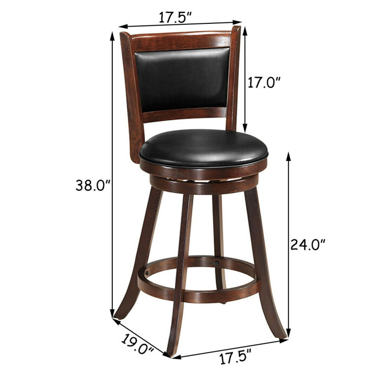 24 Inch Wooden Upholstered Swivel Counter Height Stool  Dining Chair Costway Gallery View 4 of 7