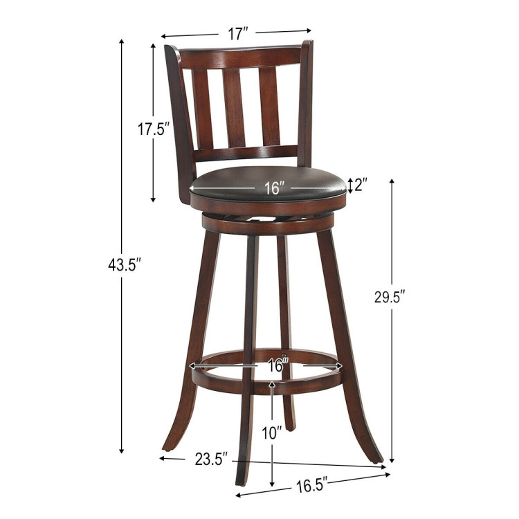 2 Pieces 360 Degree Swivel Wooden Counter Height Bar Stool Set with Cushioned Seat-31 inchesCostway Gallery View 4 of 10
