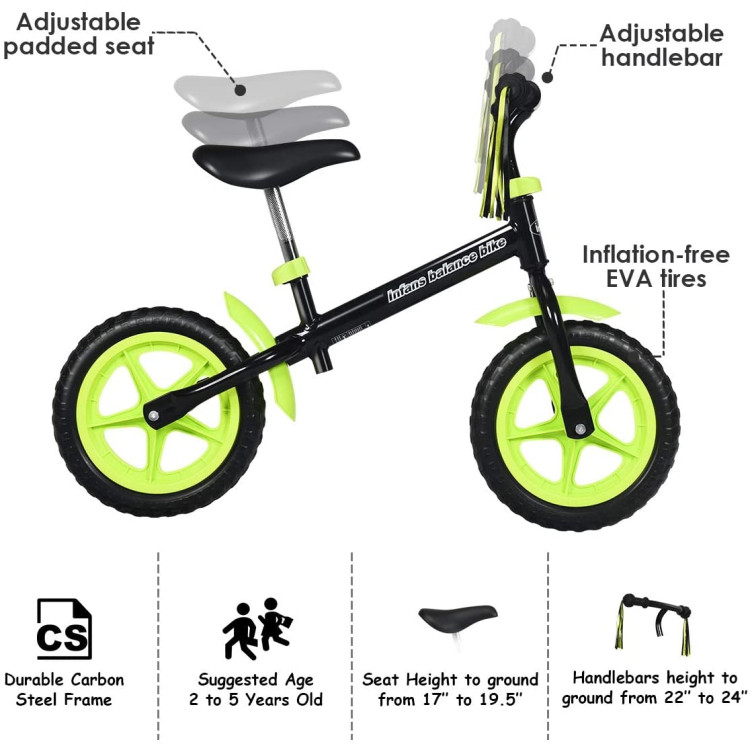Adjustable Lightweight Kids Balance Bike-GreenCostway Gallery View 6 of 9
