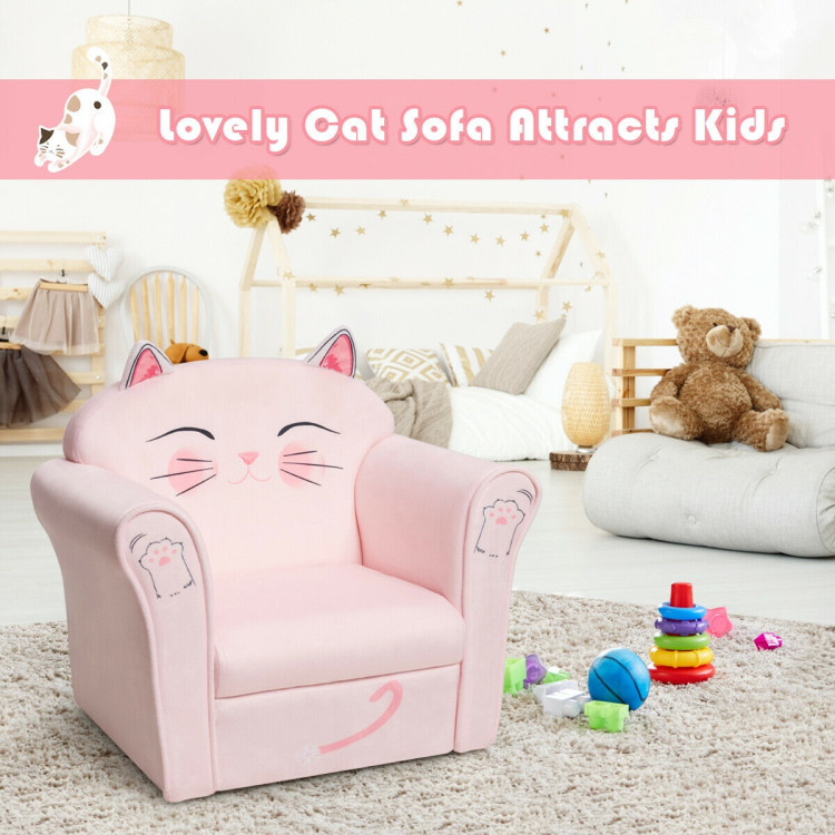 Kids Cat Armrest Couch Upholstered SofaCostway Gallery View 11 of 12