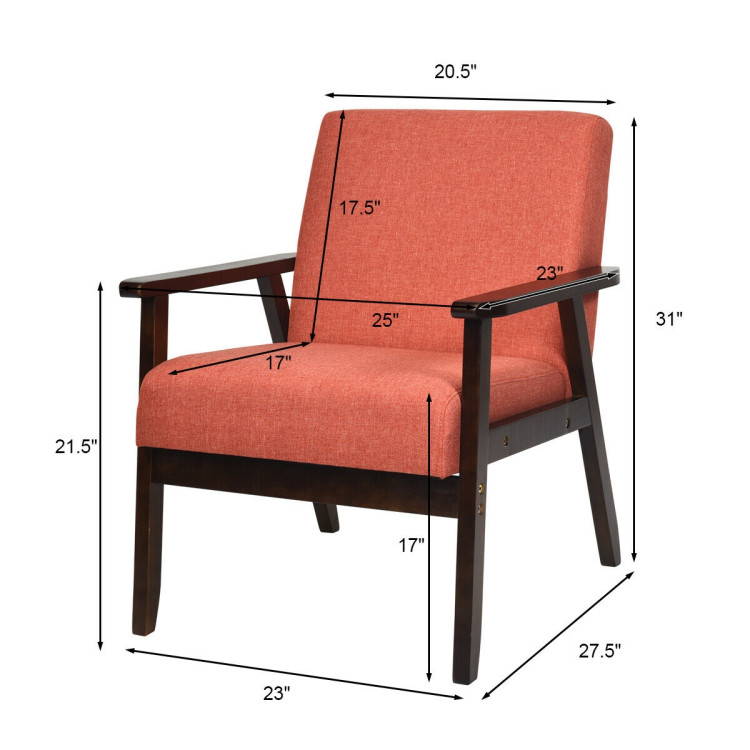 Solid Rubber Wood Fabric Accent Armchair-OrangeCostway Gallery View 5 of 11
