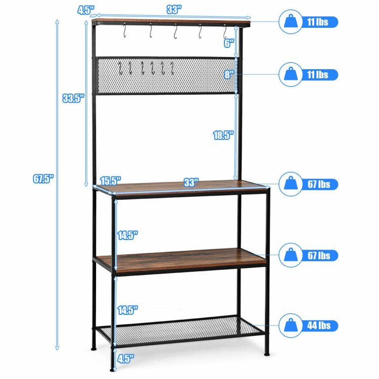 4-Tier Kitchen Rack Stand with Hooks and Mesh PanelCostway Gallery View 4 of 12