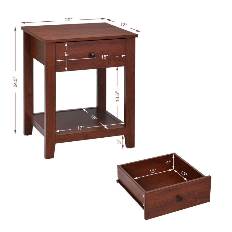 Set of 2 Nightstand with Storage Shelf and Pull HandleCostway Gallery View 4 of 12
