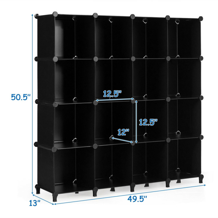 16 Cubes Plastic Storage Organizer with Rustproof Steel Frame-BlackCostway Gallery View 4 of 10