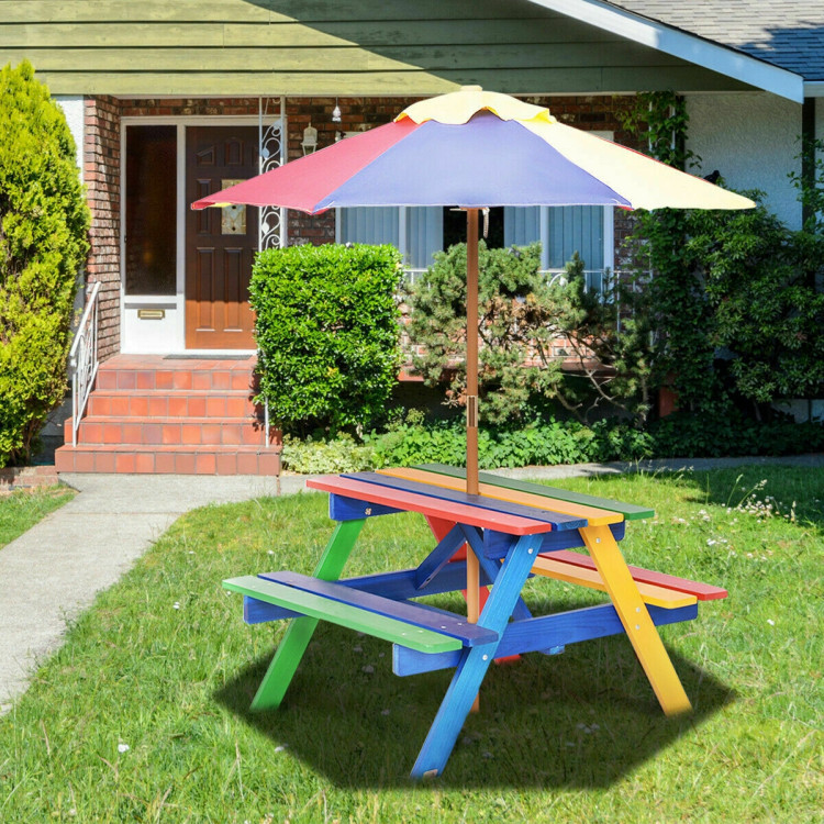 4 Seat Kids Picnic Table with UmbrellaCostway Gallery View 10 of 13