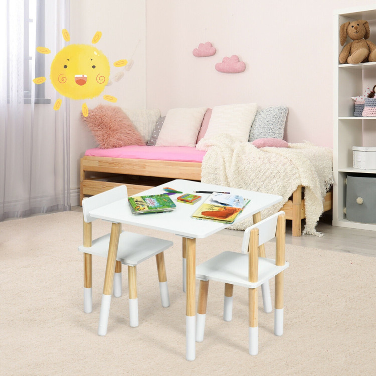 Kids Wooden Table and 2 Chairs Set-WhiteCostway Gallery View 7 of 12