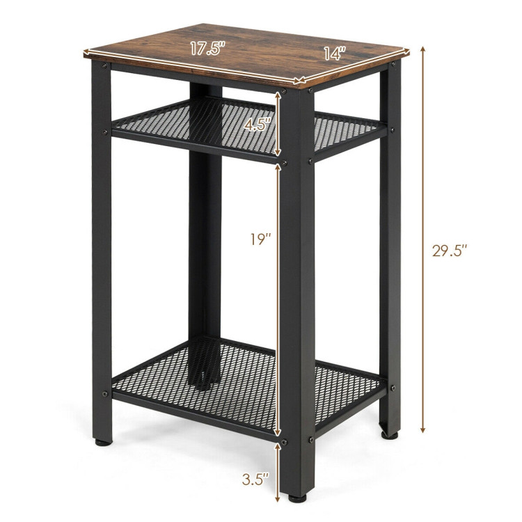 3-Tier Industrial End Table with Metal Mesh Storage ShelvesCostway Gallery View 4 of 12