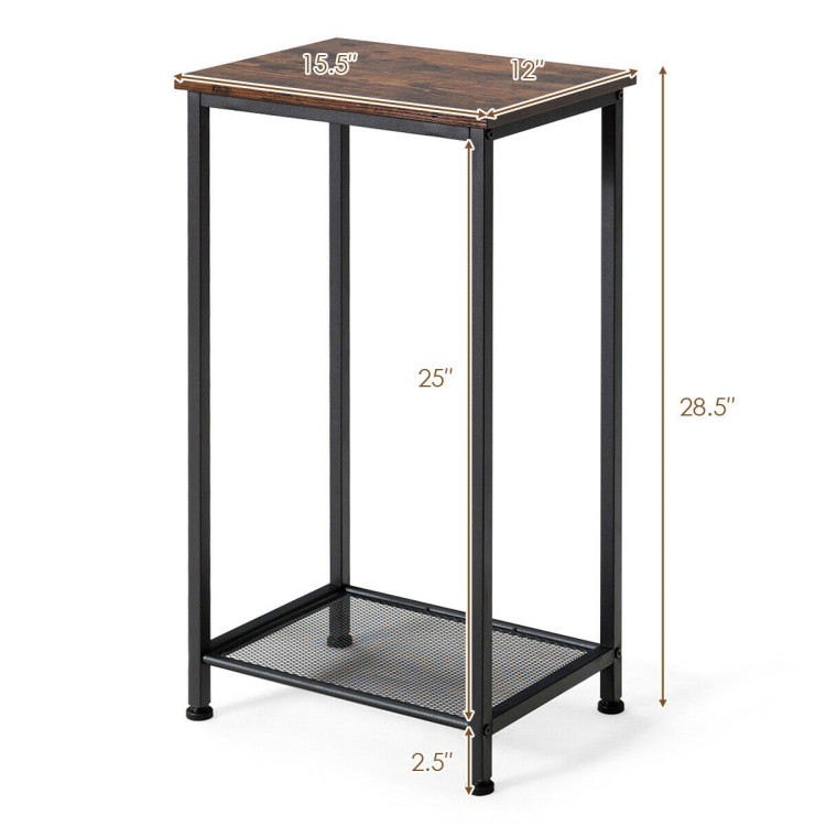 2-Tier Industrial End Table with Metal Mesh Storage ShelvesCostway Gallery View 7 of 12