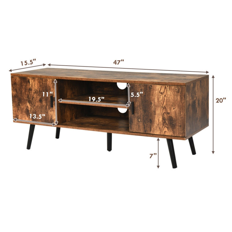 Industrial TV Stand with Storage Cabinets-Rustic BrownCostway Gallery View 5 of 12