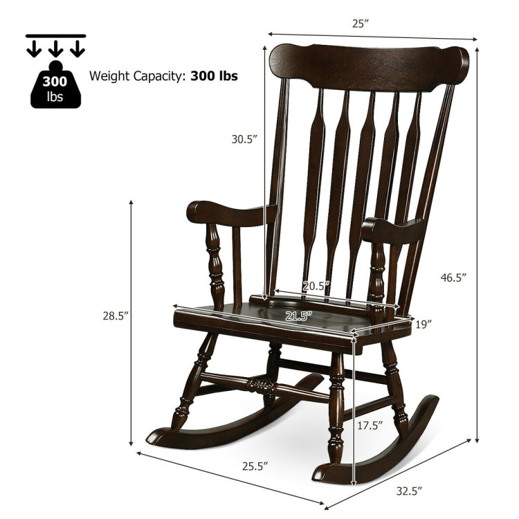 Rocking Chair with Solid Wooden Frame for Garden and Patio-BrownCostway Gallery View 5 of 12