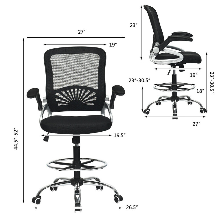 Adjustable Height Flip-Up Mesh Drafting Chair with Lumbar SupportCostway Gallery View 5 of 12